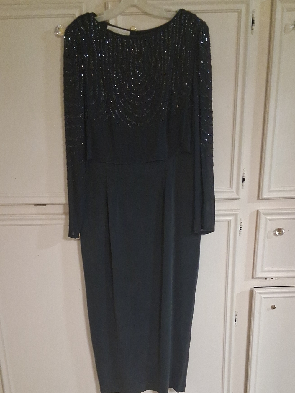 Dana Buchman Dark Navy Long Sleeve Beaded Evening Dress
